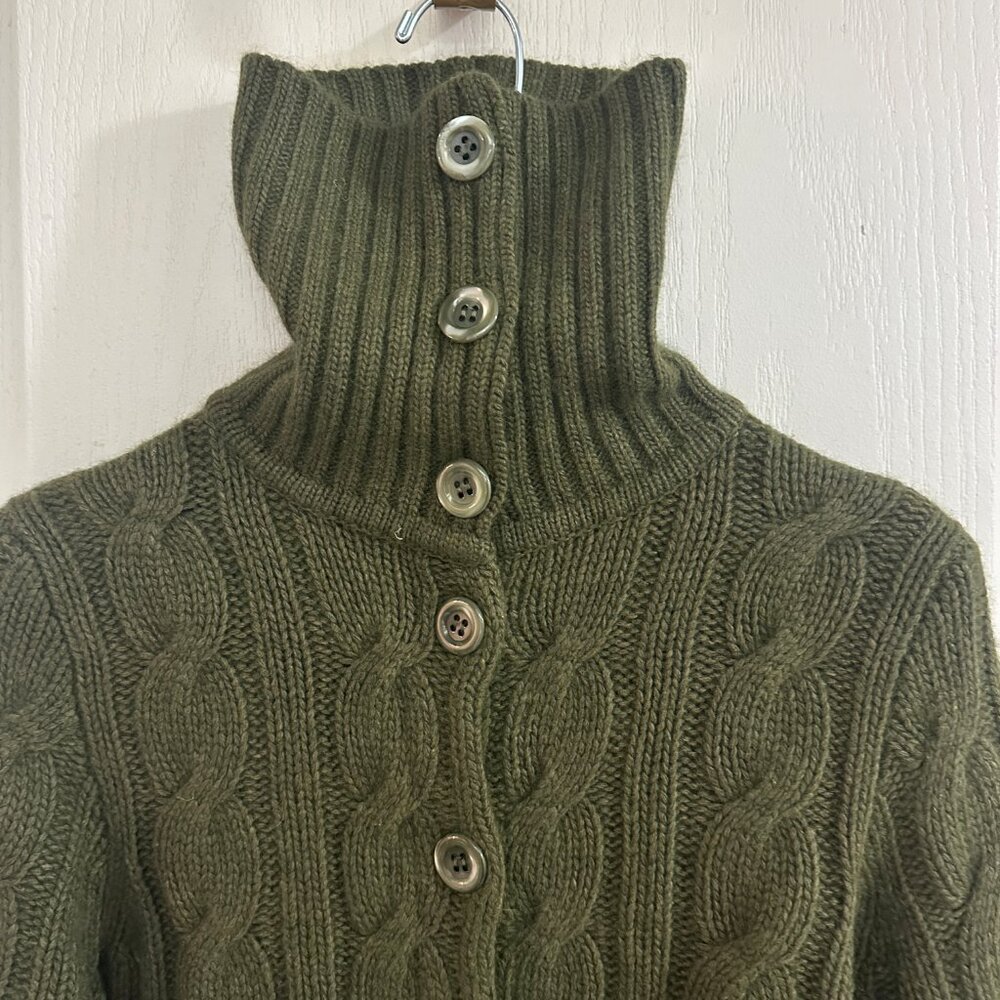 Vintage J. Crew Women Green Cable Cardigan Cashmere Wool Blend Size Small - Picture 3 of 7